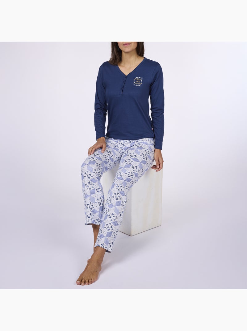 Pyjama   ETOFFE marine / imprimé - DODO Bleu foncé - Kiabi
