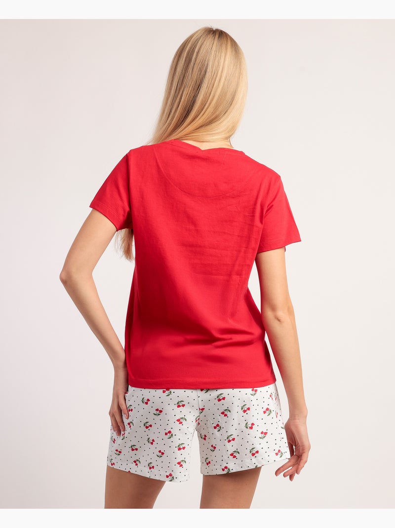 Pyjama femme ADMAS à manches courtes et motif cerises Rouge - Kiabi