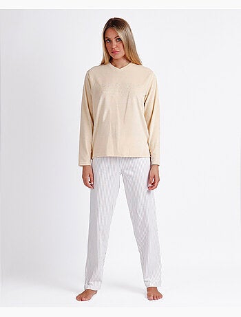 Pyjama femme ADMAS à manches longues et col en V en velours double doux