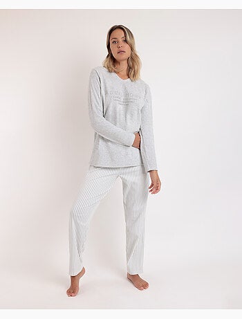 Pyjama femme ADMAS à manches longues et col en V en velours double doux