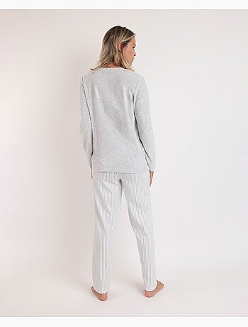 Pyjama femme ADMAS à manches longues et col en V en velours double doux