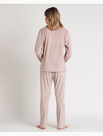 Pyjama femme ADMAS CLASSIC à manches longues en velours et dentelle à pois