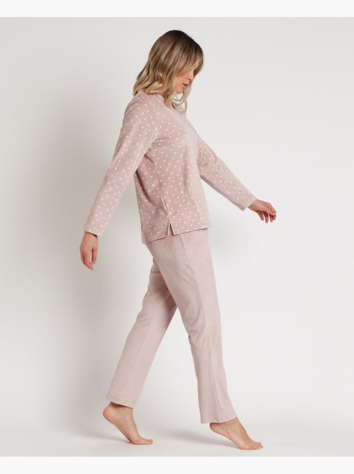 Pyjama femme ADMAS CLASSIC à manches longues en velours et dentelle à pois - Kiabi