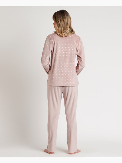 Pyjama femme ADMAS CLASSIC à manches longues en velours et dentelle à pois - Kiabi