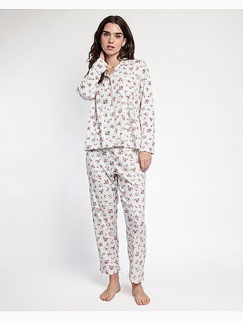 Pyjama femme ADMAS CLASSIC à manches longues et rabat ouvert, motif pois et fleurs