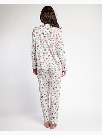 Pyjama femme ADMAS CLASSIC à manches longues et rabat ouvert, motif pois et fleurs