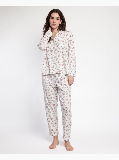 Pyjama femme ADMAS CLASSIC à manches longues et rabat ouvert, motif pois et fleurs - Kiabi Pyjama femme ADMAS CLASSIC à manches longues et rabat ouvert, motif pois et fleurs - Kiabi