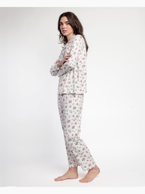 Pyjama femme ADMAS CLASSIC à manches longues et rabat ouvert, motif pois et fleurs - Kiabi Pyjama femme ADMAS CLASSIC à manches longues et rabat ouvert, motif pois et fleurs - Kiabi