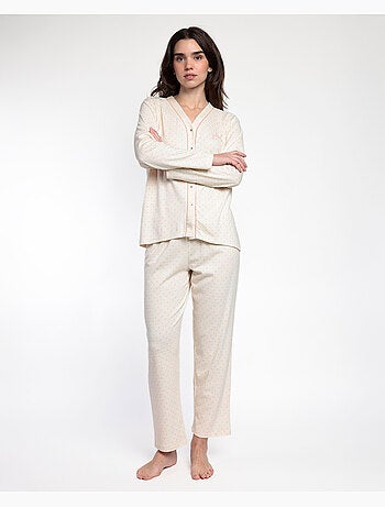 Pyjama femme ADMAS CLASSIC à manches longues, ouvert, à pois et fleurs