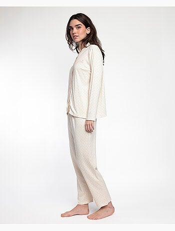 Pyjama femme ADMAS CLASSIC à manches longues, ouvert, à pois et fleurs
