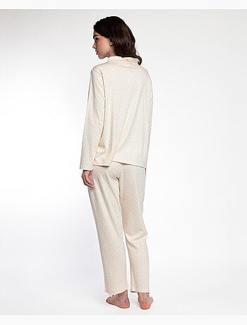 Pyjama femme ADMAS CLASSIC à manches longues, ouvert, à pois et fleurs
