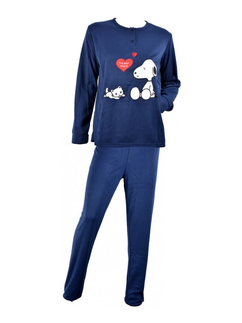 Pyjama Femme Long SWEET SECRET Bleu marine - Kiabi