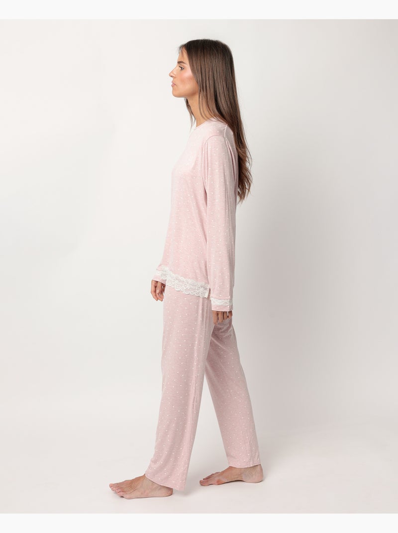 Pyjama femme manches longues curs ADMAS CLASSIC Rose - Kiabi