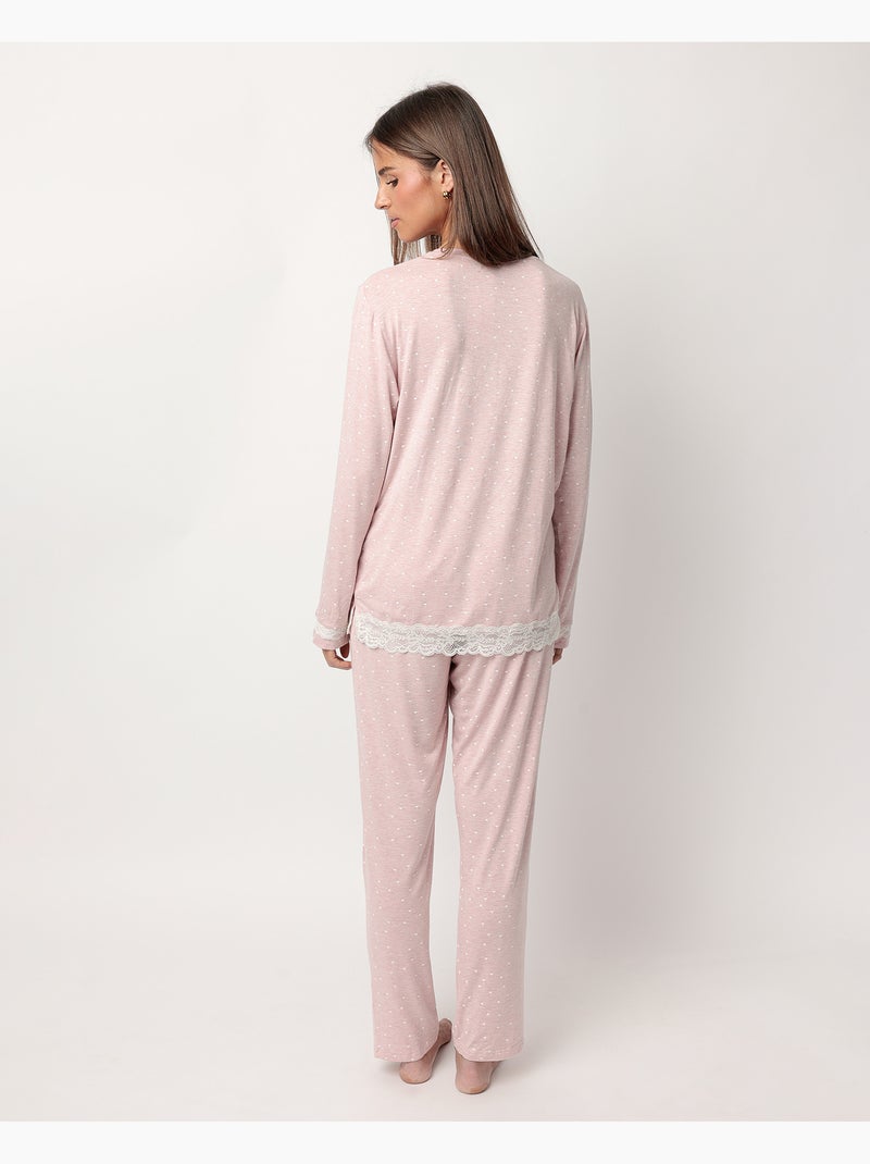 Pyjama femme manches longues curs ADMAS CLASSIC Rose - Kiabi