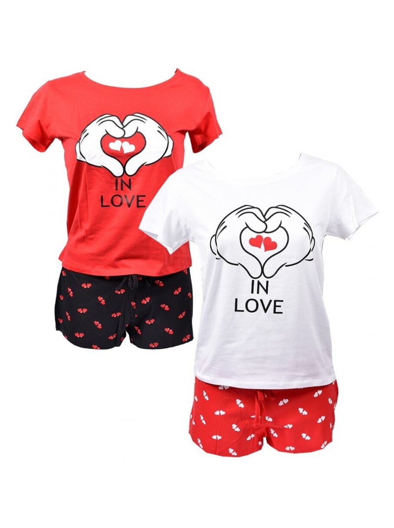 Pyjama Femme MINNIE en Coton - Pack de 2 Blanc Rouge - Kiabi