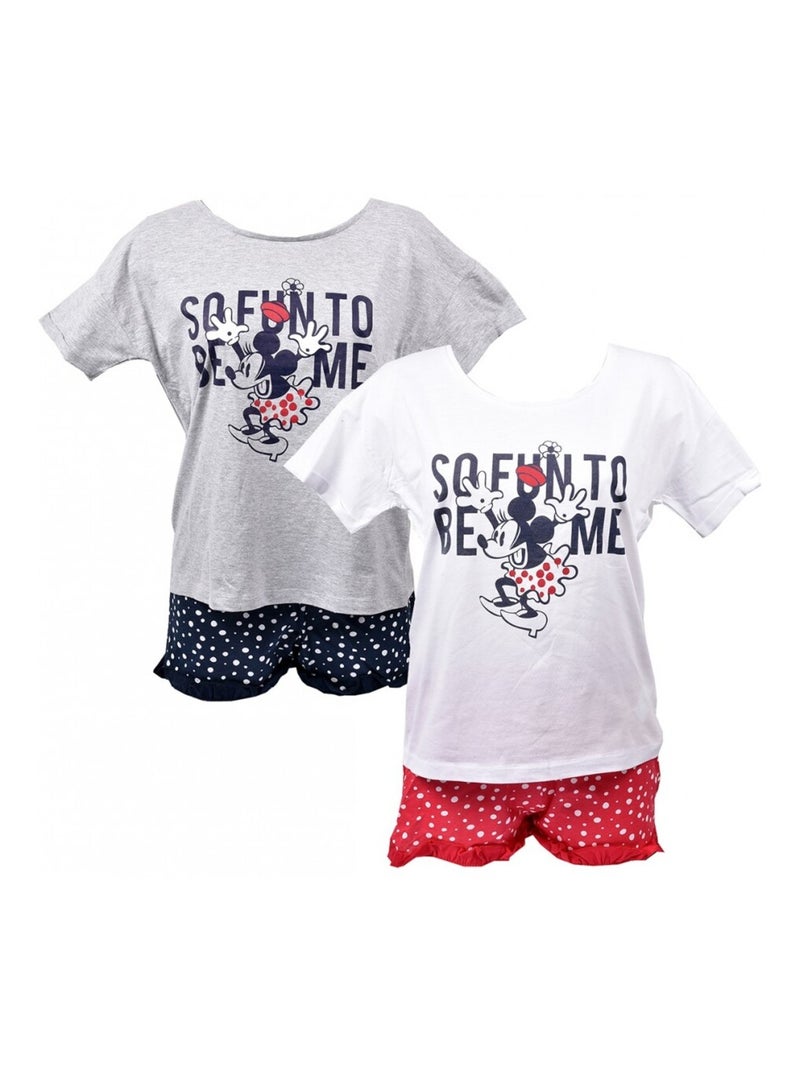 Pyjama Femme MINNIE en Coton - Pack de 2 Gris Blanc - Kiabi