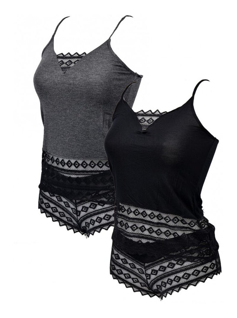 Pyjama Femme NO PUBLIK en Coton - Pack de2 Noir Gris - Kiabi