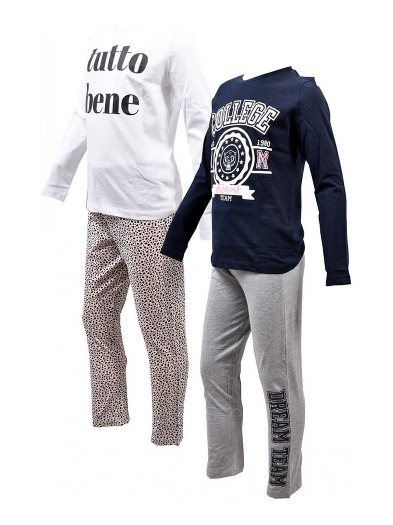 Pyjama Fille CASA AND CO - Pack de 2 Blanc Bleu marine Gris - Kiabi