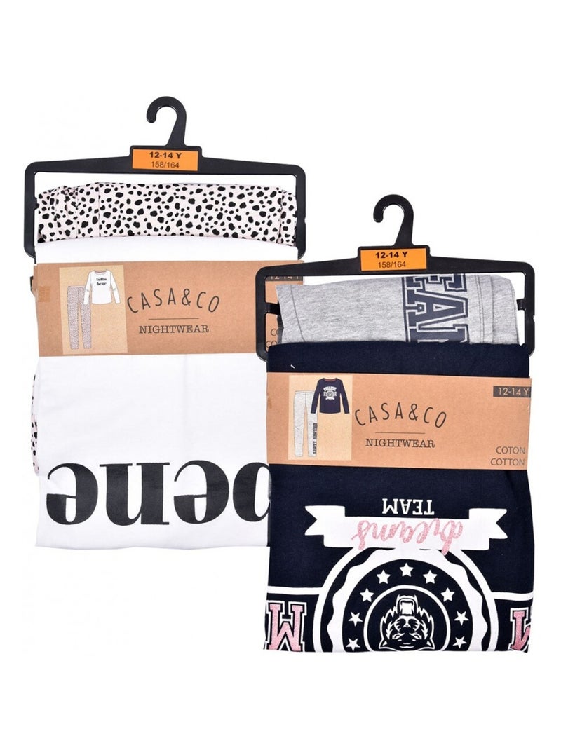 Pyjama Fille CASA AND CO - Pack de 2 Blanc Bleu marine Gris - Kiabi