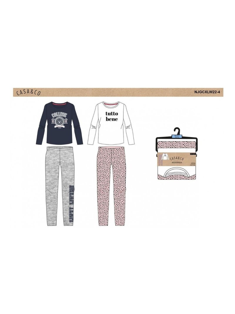 Pyjama Fille CASA AND CO - Pack de 2 Blanc Bleu marine Gris - Kiabi