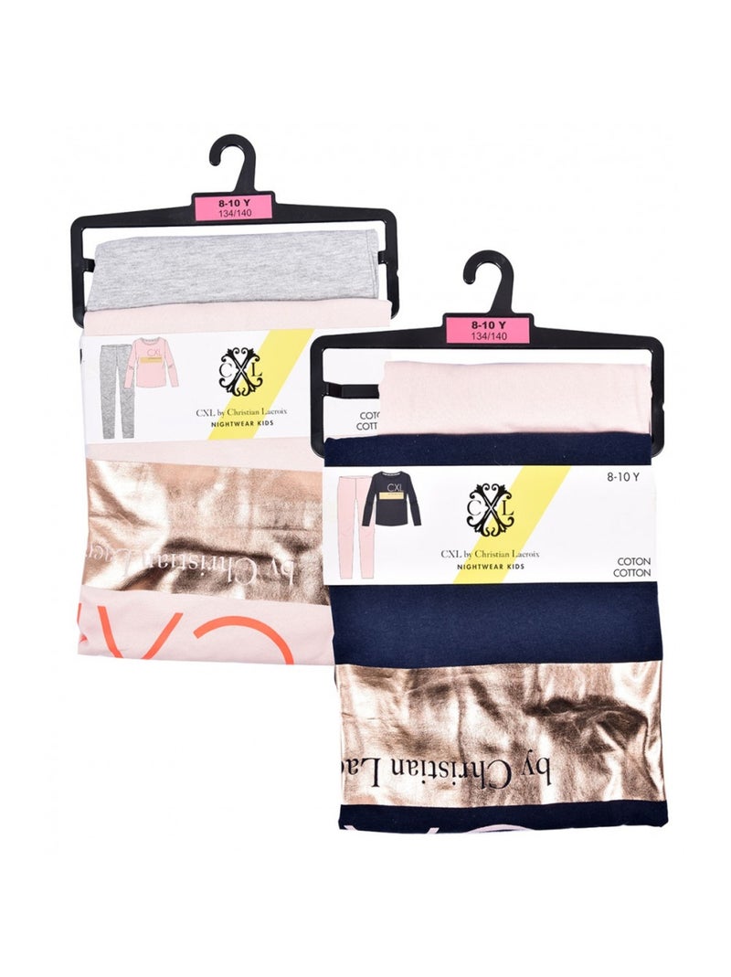 Pyjama Fille CXL By LACROIX - Pack de 2 Bleu Rose Gris - Kiabi
