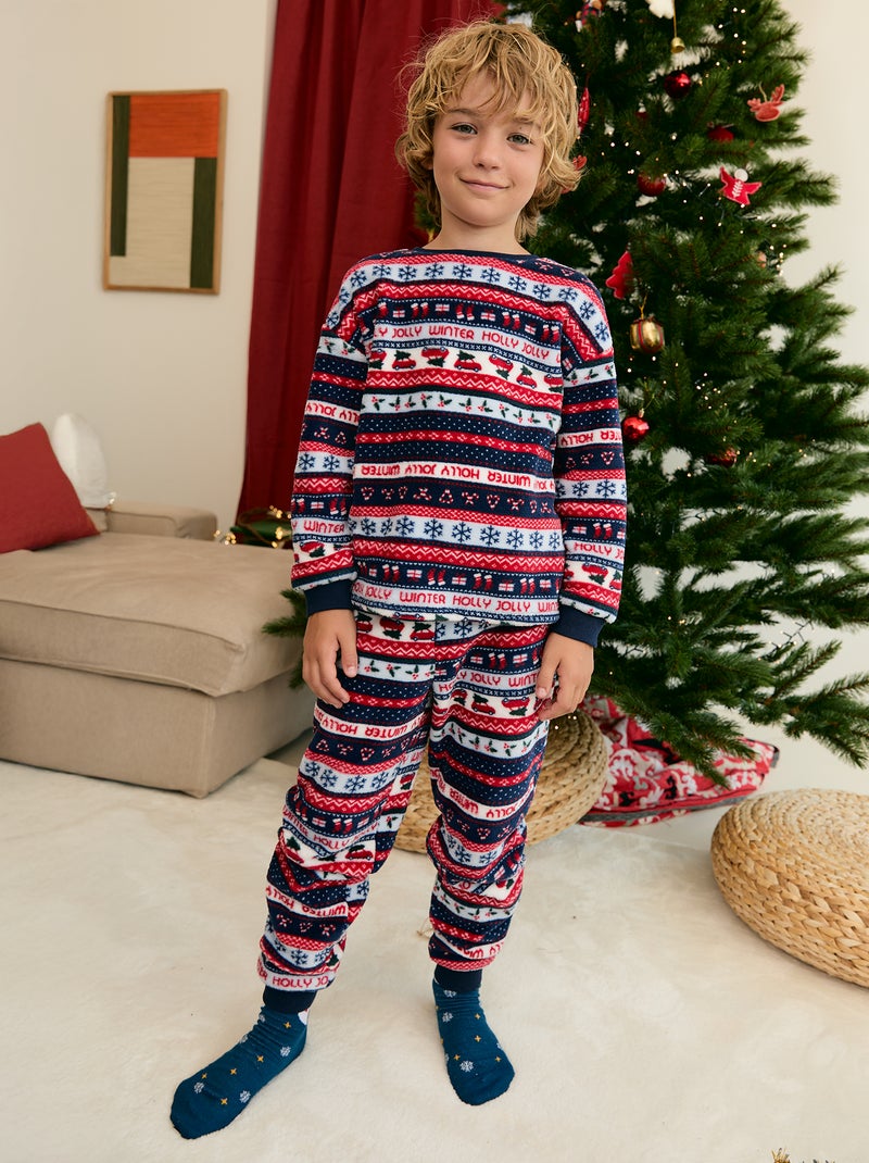 Pyjama fille et garçon en polaire de Noël 2 pièces - Sweat + pantalon Bleu - Kiabi