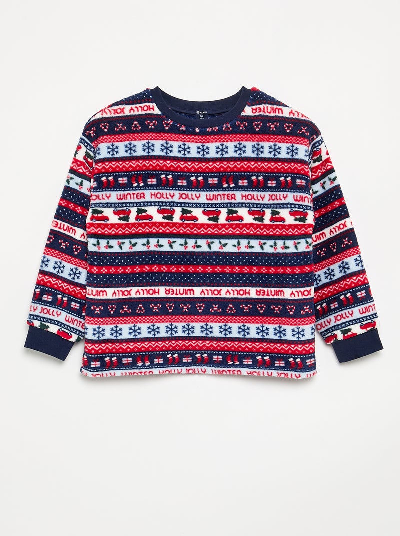 Pyjama fille et garçon en polaire de Noël 2 pièces - Sweat + pantalon Bleu - Kiabi