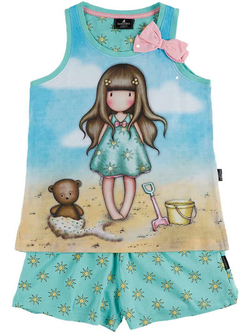 Pyjama fille short débardeur Hello Summer Santoro Bleu - Kiabi