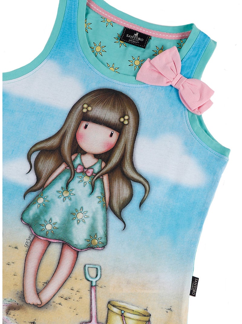 Pyjama fille short débardeur Hello Summer Santoro Bleu - Kiabi