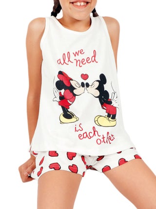 Pyjama fille short débardeur Love Mouse Disney ivoire