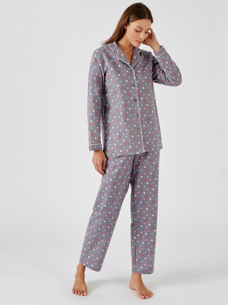 Pyjama flanelle coton imprimé - Damart Gris - Kiabi