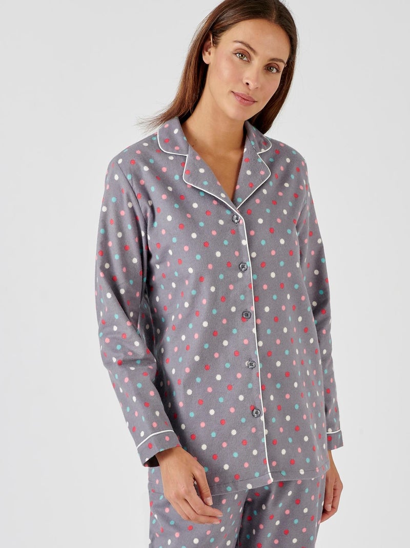 Pyjama flanelle coton imprimé - Damart Gris - Kiabi
