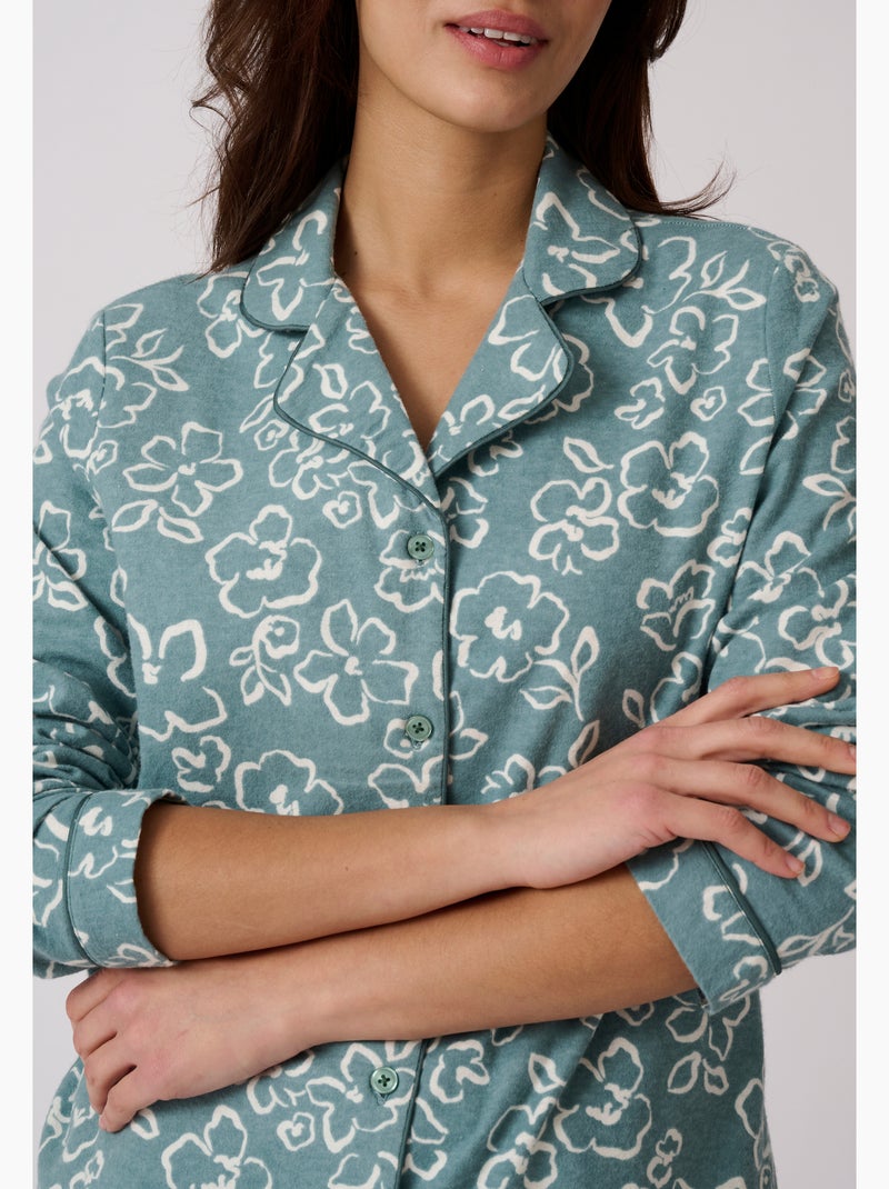 Pyjama flanelle coton imprimé - Damart Vert - Kiabi