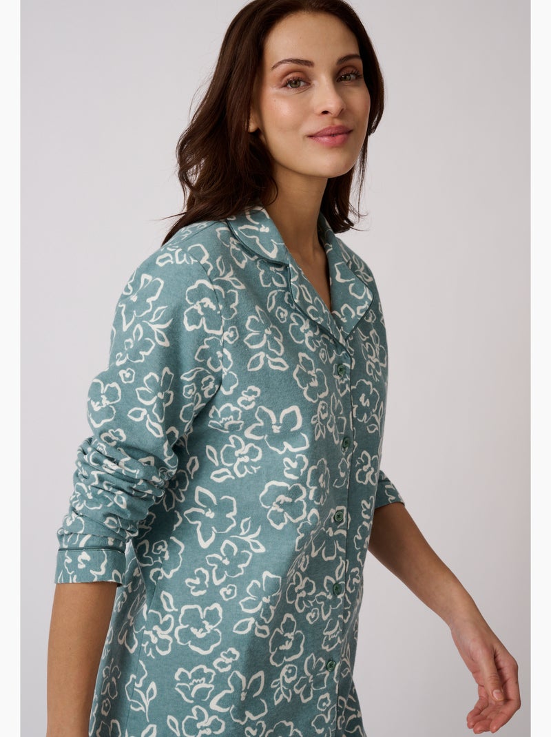 Pyjama flanelle coton imprimé - Damart Vert - Kiabi