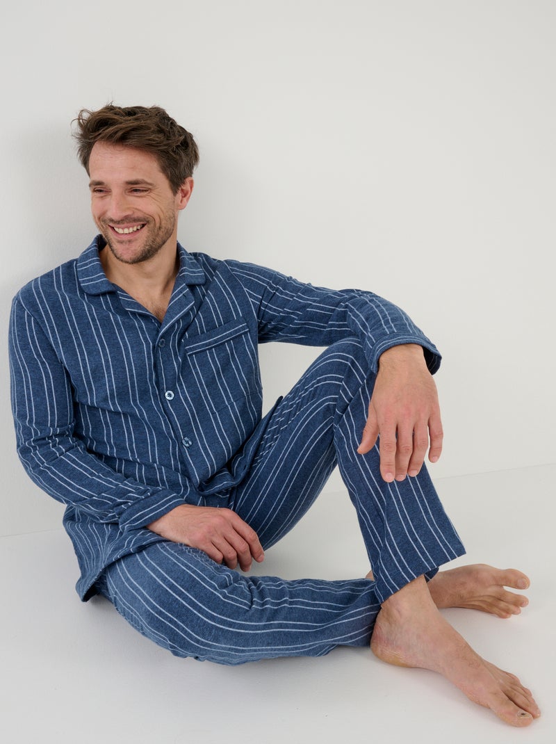 Pyjama flanelle grattée pur coton - Damart Bleu - Kiabi