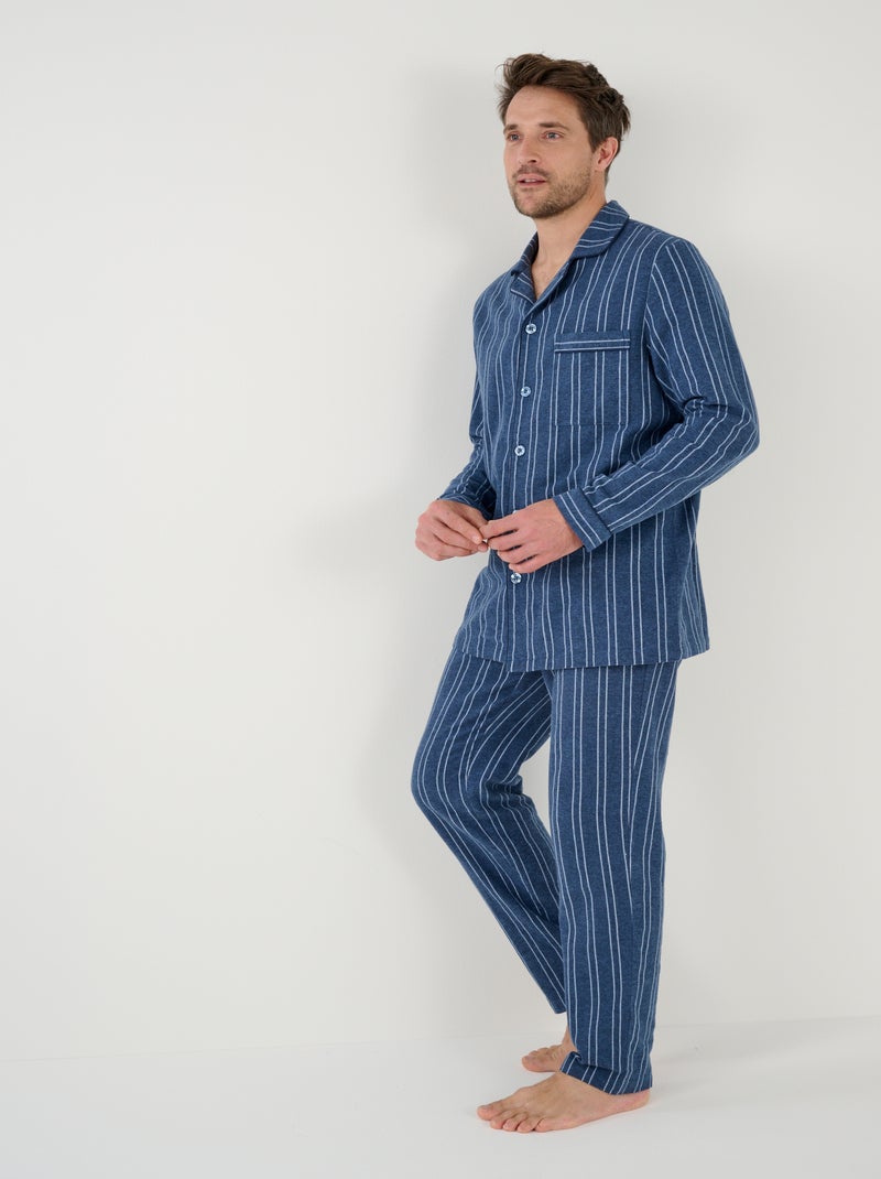 Pyjama flanelle grattée pur coton - Damart Bleu - Kiabi