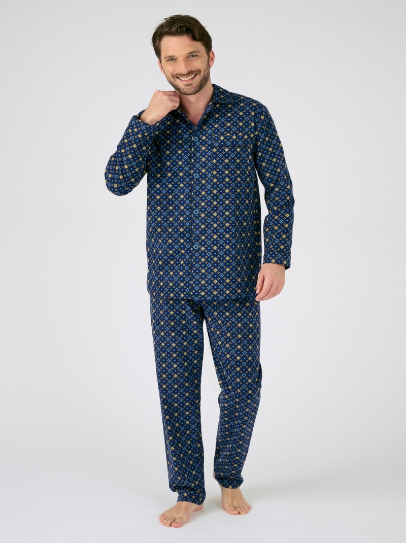 Pyjama flanelle grattée pur coton - Damart Bleu marine - Kiabi