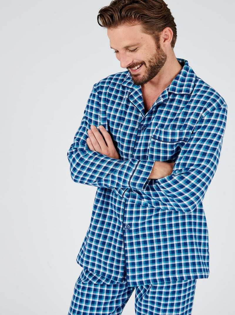 Pyjama flanelle grattée pur coton - Damart Bleu turquoise - Kiabi