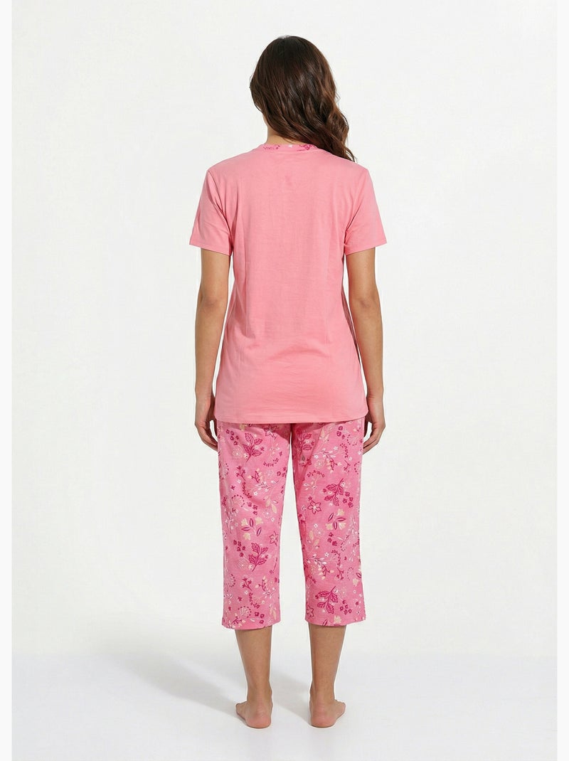 Pyjama fleuri manches courtes et corsaire - afibel Rose - Kiabi