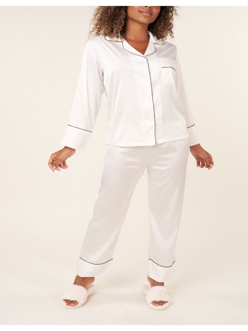 Pyjama fluide en satin Kebello Blanc - Kiabi