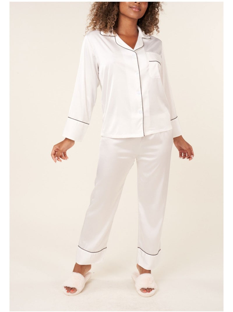 Pyjama fluide en satin Kebello Blanc - Kiabi