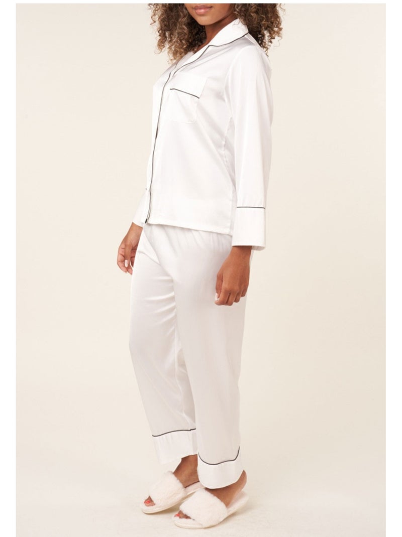 Pyjama fluide en satin Kebello Blanc - Kiabi