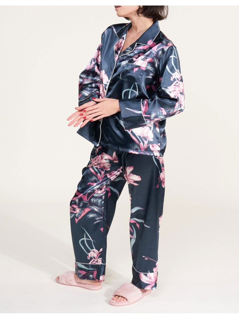 Pyjama fluide en satin Kebello Bleu - Kiabi