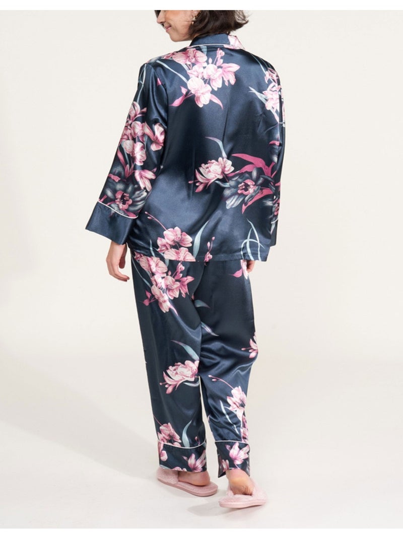 Pyjama fluide en satin Kebello Bleu - Kiabi