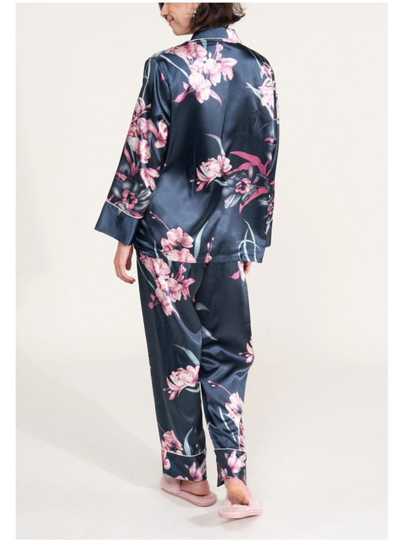 Pyjama fluide en satin Kebello Bleu - Kiabi