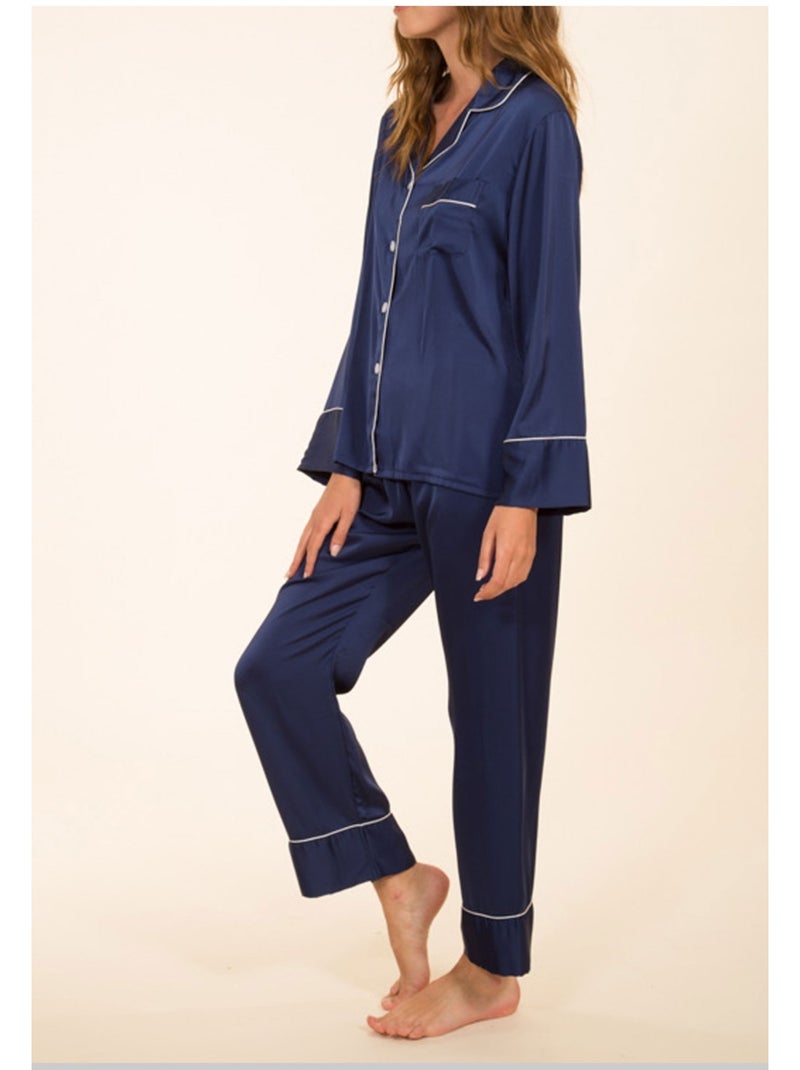 Pyjama fluide en satin Kebello Bleu marine - Kiabi