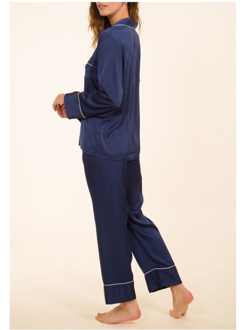 Pyjama fluide en satin Kebello Bleu marine - Kiabi
