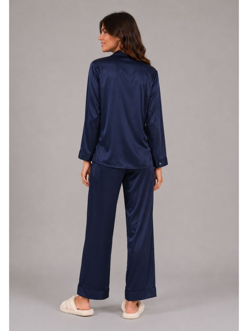 Pyjama fluide en satin Kebello Bleu marine - Kiabi