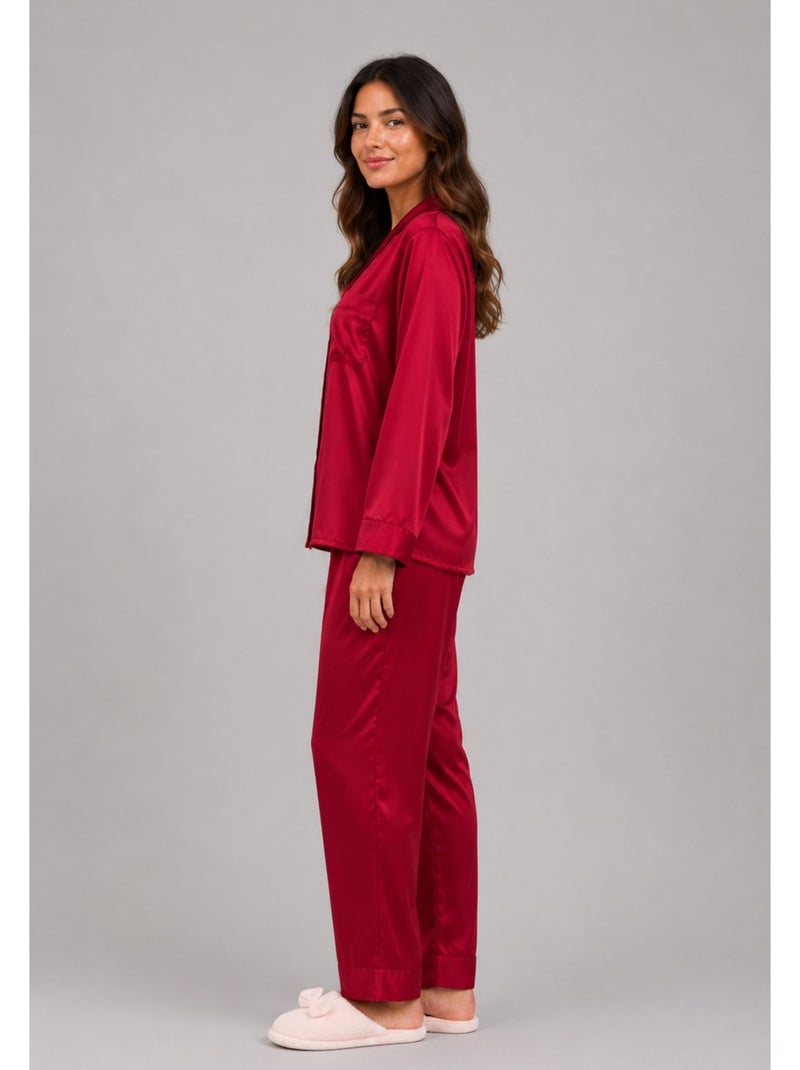 Pyjama fluide en satin Kebello Bordeaux - Kiabi