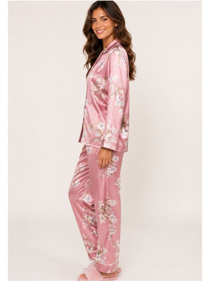 Pyjama fluide en satin Kebello Rose - Kiabi
